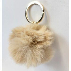 Beige Faux Fur Pom Pom Keychain Fluffy Puff Key Ring Bag Charm Accessory Soft